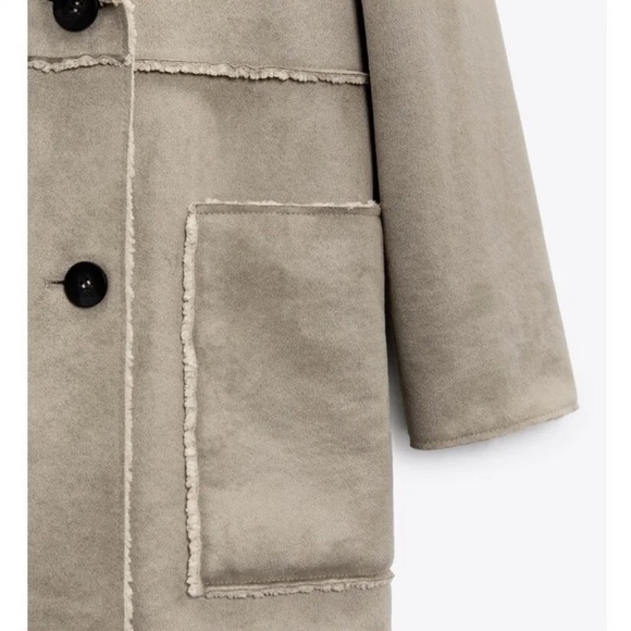 Zara Jackets & Coats Zara Womens Beige Cream Contrasting Fleece
